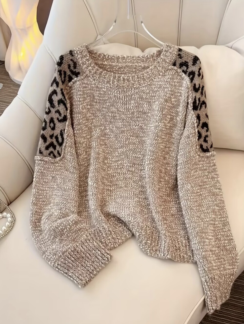Loose Elegant Pullover, Patchwork Leopard Print Long Sleeve, Women'S Commute